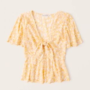 Abercrombie tie front blouse yellow floral